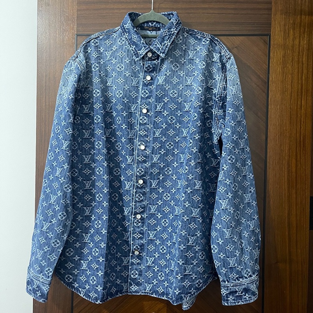 Blue Louis Vuitton Monogram Denim Shirt Size S